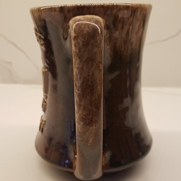 Dow Trophy Beer Stein Mug Brown Light Brown White Rim Embossed Print - Picture 4 of 7